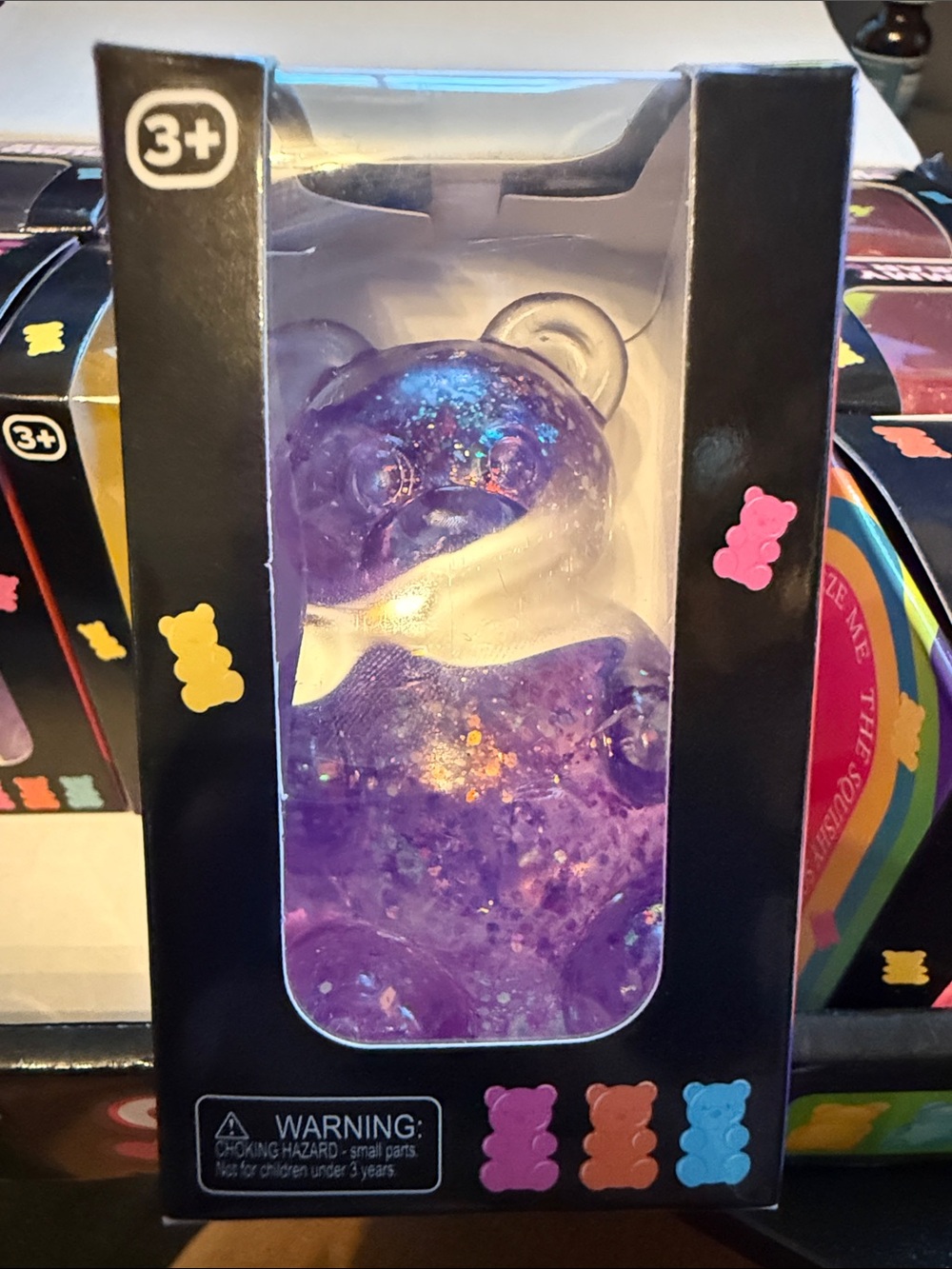 Purple Glitter Gummy Bear Figurine in Display Box